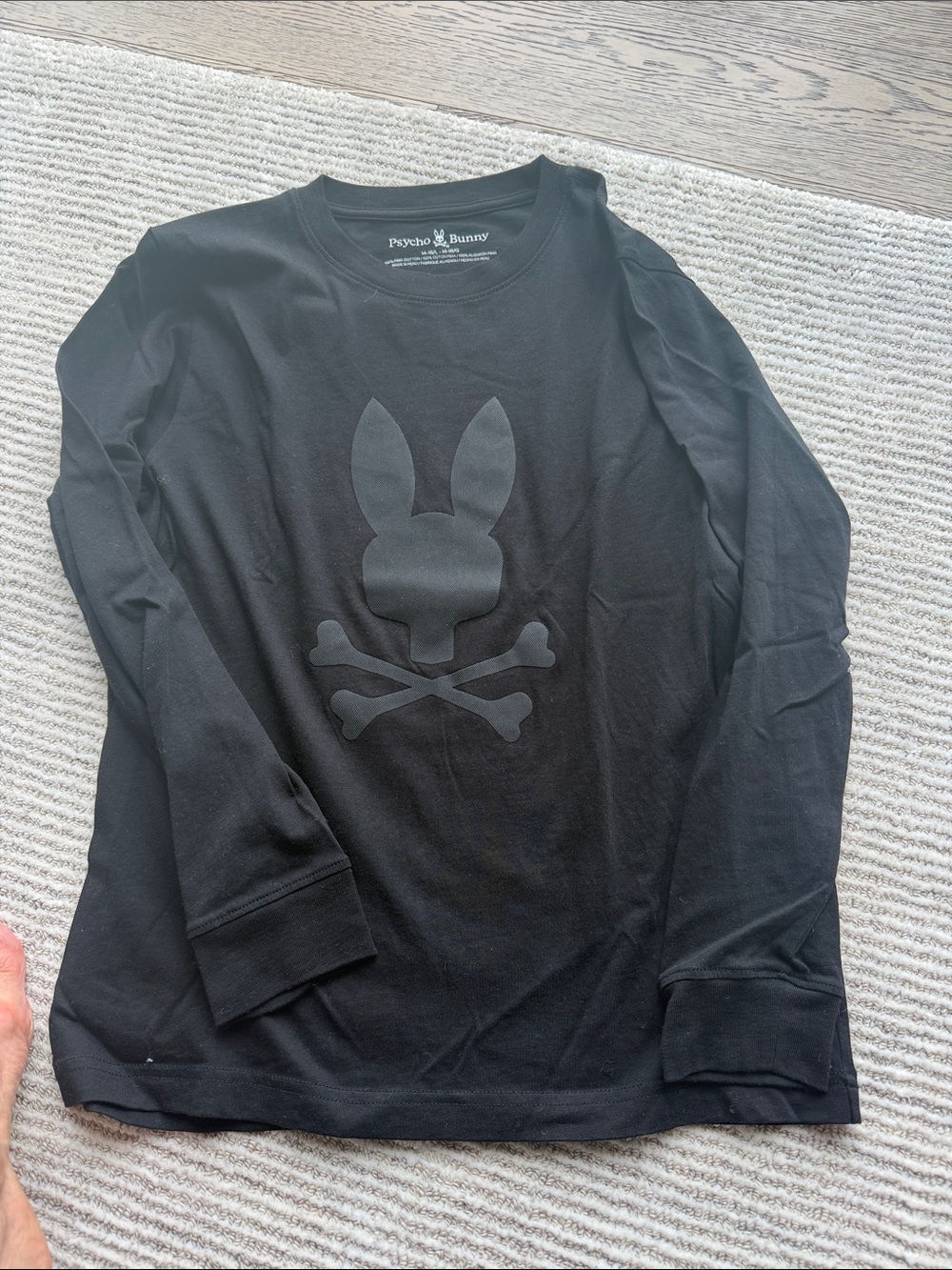 Psycho Bunny Black Long Sleeve Shirt with Tonal Skull Logo